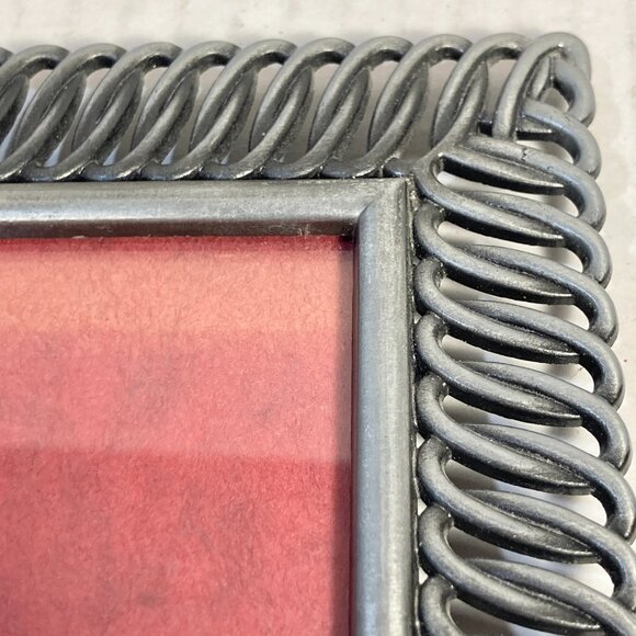 Vintage MCM Dark Silver Gray Metal Geometric Waves Photo Picture Frame 3.5 X 5" - Picture 7 of 11